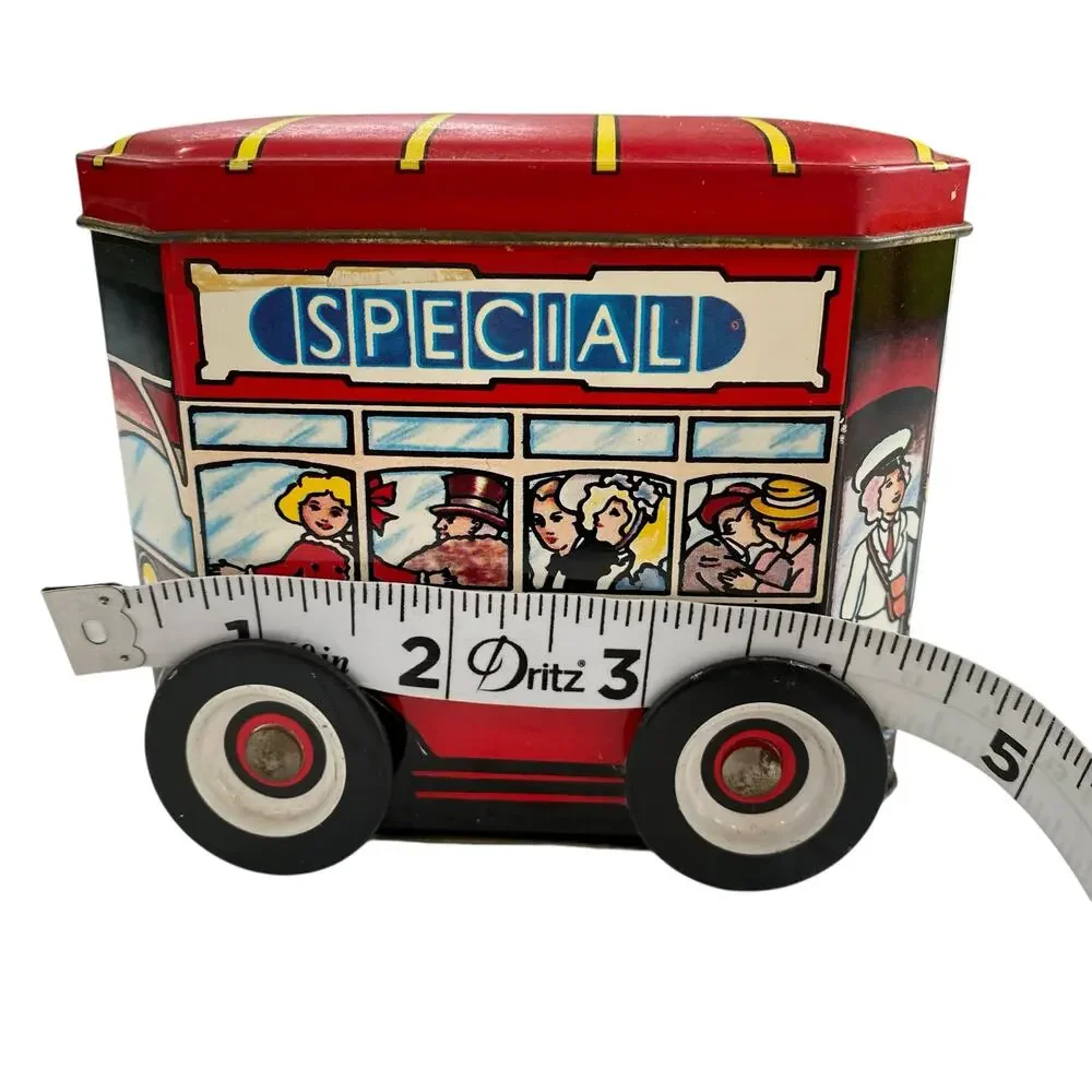 Vintage Cravens of York London Bus Novelty Tin with Moving Wheels Candy Tin